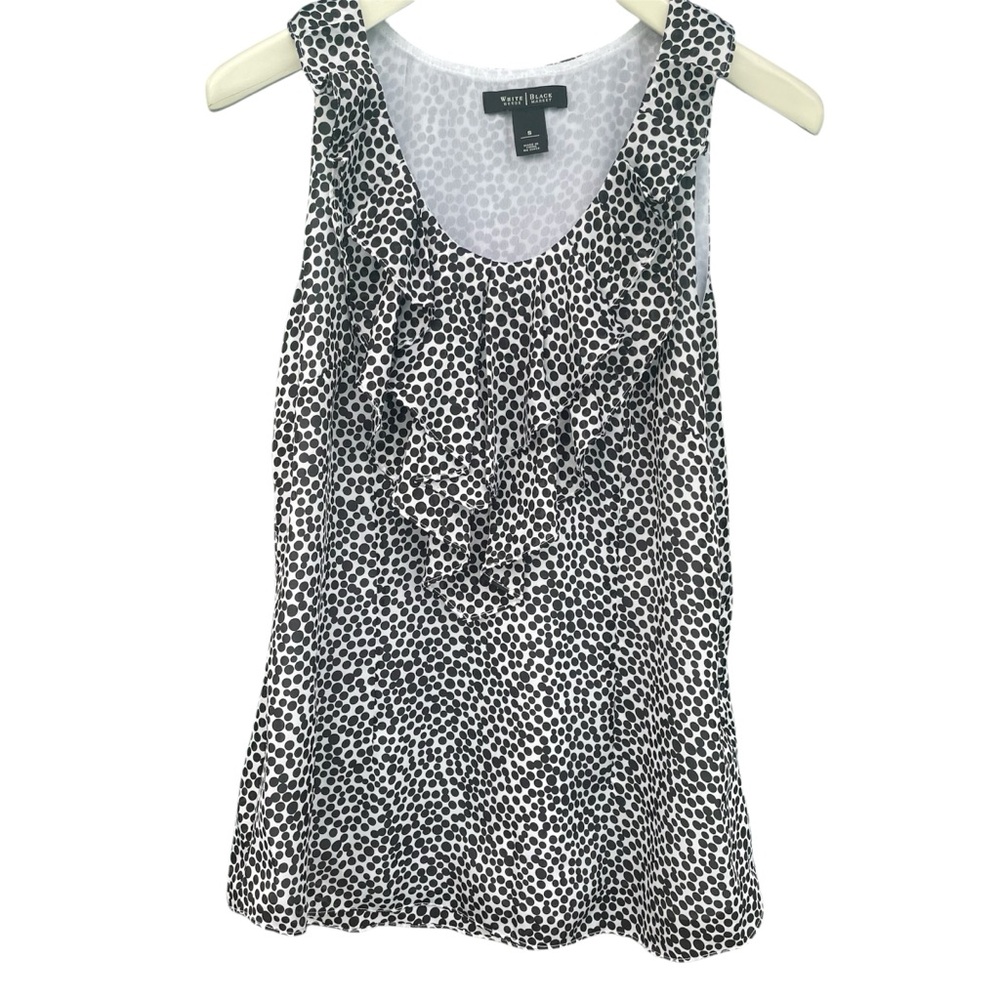 WHBM Black & White Polka-Dot Ruffle Sleeveless Top - Size Small